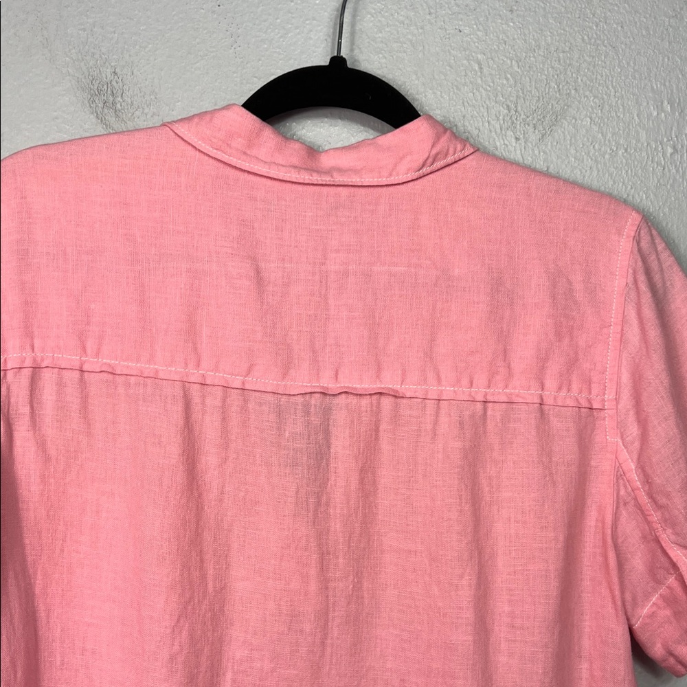 J. Crew Linen Pink Short Sleeve Popover Top Blouse Medium - Picture 7 of 7